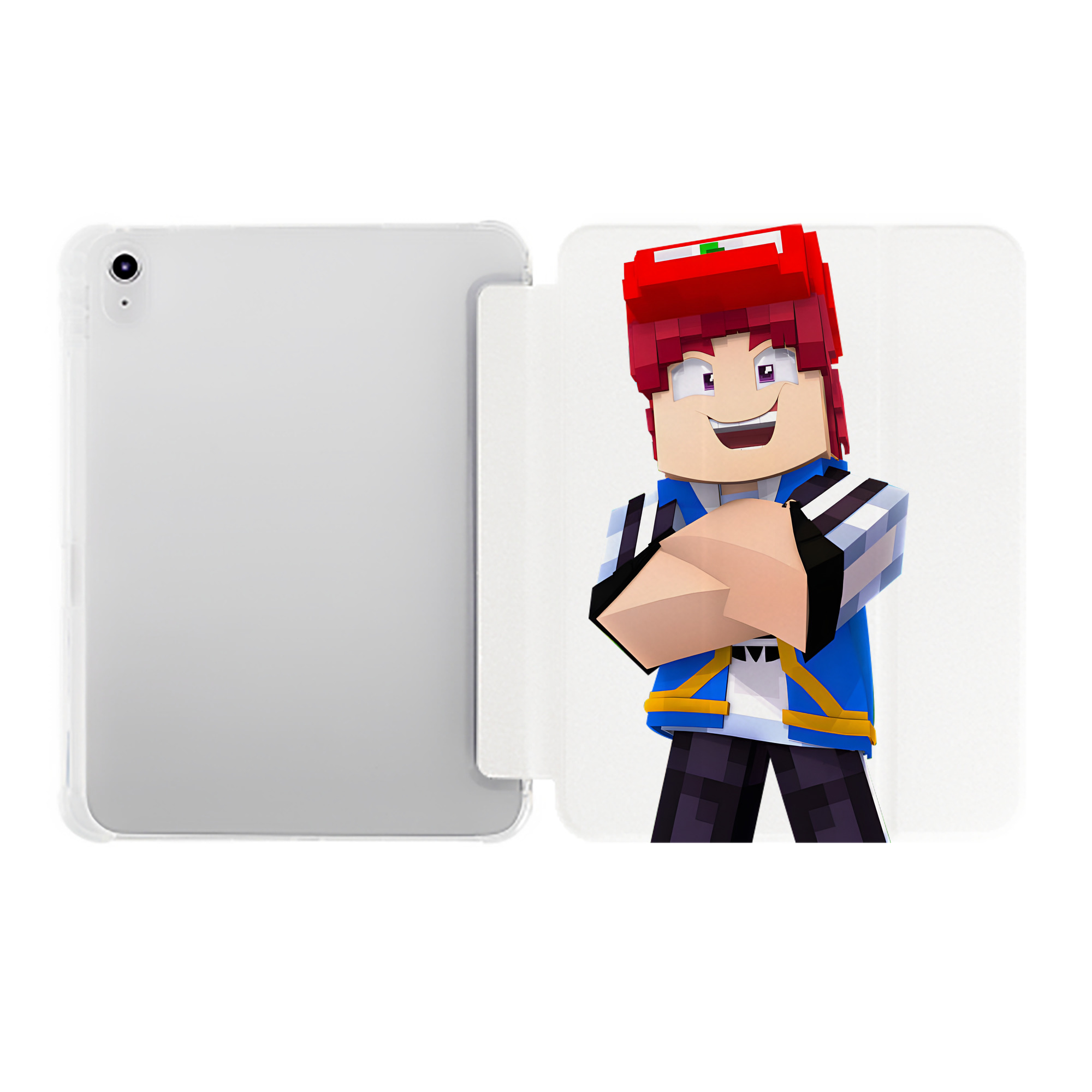 （画像用） マインクラフト ブロックの世界 Minecraft MC Block world IPad ケース ペン収納付き 三つ折りスタンド PUレザー×シリコン 対応機種9.5/10.5/10.9インチ